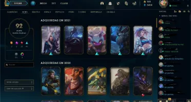 Vendo conta de lol com 92 skins lv 176
