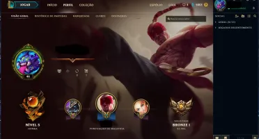 Conta Bronze 1 20 skins e 103 champions.