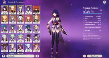 AR 55 - Raiden C2, Kazuha, Diluc, Jean C1, Keqing e Qiqi