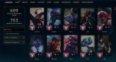 Ouro 3 com TODOS os Champs e 338 Skins ( MID / JG )