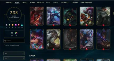 Ouro 3 com TODOS os Champs e 338 Skins ( MID / JG )