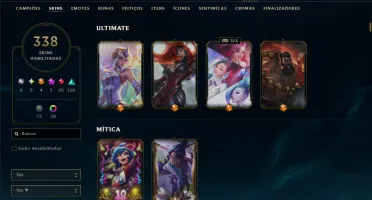 Ouro 3 com TODOS os Champs e 338 Skins ( MID / JG )