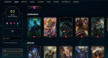 Conta League of Legends - Gold 3, 40 skins, 17 baús e chaves