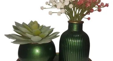 Kit de gesso com bandeja e 2 vasos metálicos