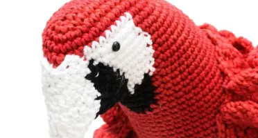 Arara vermelha e verde em amigurumi