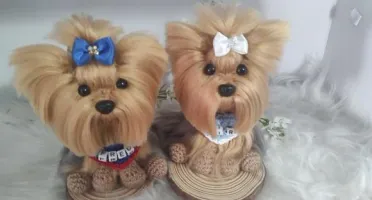 Casal Mini Pet Yorkshire - Amigurumi de Crochê