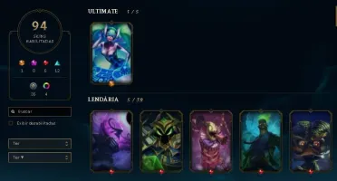 GOLD V, 94 Skins (DJ Sona), lvl 96 e 125 champs