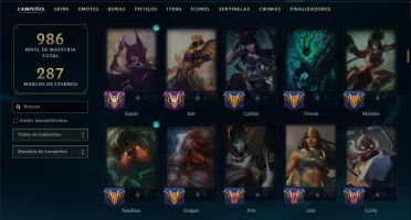 Platina 3 com TODOS os Champs e 322 Skins ( JG / TOP / ADC )