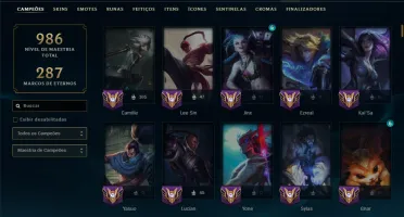 Platina 3 com TODOS os Champs e 322 Skins ( JG / TOP / ADC )