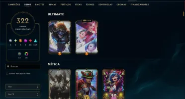 Platina 3 com TODOS os Champs e 322 Skins ( JG / TOP / ADC )
