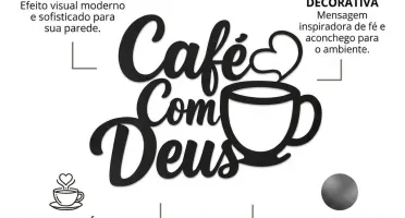 Placa Café com Deus em MDF Preto