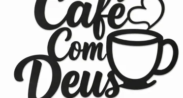 Placa Café com Deus em MDF Preto