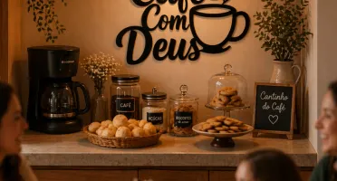 Placa Café com Deus em MDF Preto
