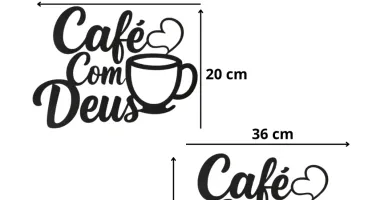 Placa Café com Deus em MDF Preto