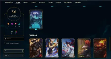Conta prata 3 com 69 champs e 36 skins