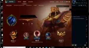 Conta Gold V, 103 skins e quase todos os champions