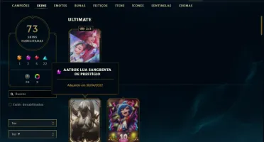 Conta bronze 2 com 110 Champs e 73 Skins + 1 Prestigio Atrox