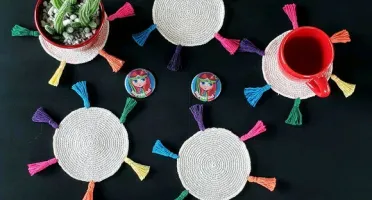Porta Copos em Crochê Boho Creme