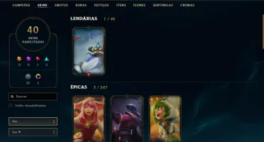 Conta League of Legends Platina 2/Todos champions/40 skins