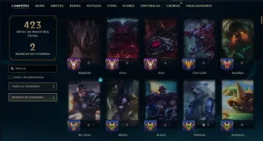 Ouro 2 com TODOS os Champs e 264 Skins ( TOP / SUP / JG )