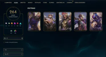 Ouro 2 com TODOS os Champs e 264 Skins ( TOP / SUP / JG )