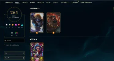 Ouro 2 com TODOS os Champs e 264 Skins ( TOP / SUP / JG )
