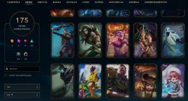 Conta Ouro 2, com mais de 170 skins e todos os campeões.