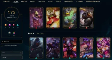 Conta Ouro 2, com mais de 170 skins e todos os campeões.