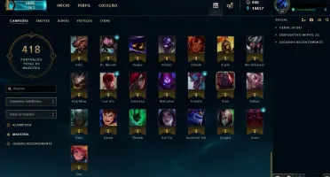 Conta Ouro 2, com mais de 170 skins e todos os campeões.