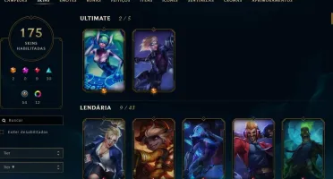 Conta Ouro 2, com mais de 170 skins e todos os campeões.