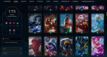 Conta Ouro 2, com mais de 170 skins e todos os campeões.