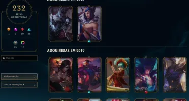 Conta Ouro 3 232 skins, 177 ícones, quase todos campeões