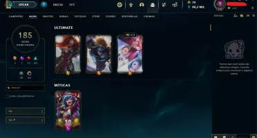 Conta LoL Platina I / Full Champs / Nível 408 / 185 Skins