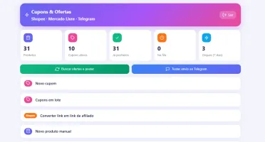 Script de Cupons e Ofertas para Telegram (Shopee + Mercado L