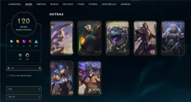Platina 4 com TODOS os champs e 121 Skins ( MID / JG / TOP )