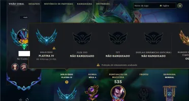 Platina 4 com TODOS os champs e 121 Skins ( MID / JG / TOP )