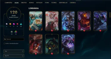 Platina 4 com TODOS os champs e 121 Skins ( MID / JG / TOP )