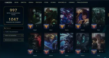 Prata 3 com TODOS os Champs e 349 Skins ( Nivel 884 )