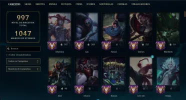 Prata 3 com TODOS os Champs e 349 Skins ( Nivel 884 )