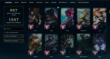 Prata 3 com TODOS os Champs e 349 Skins ( Nivel 884 )