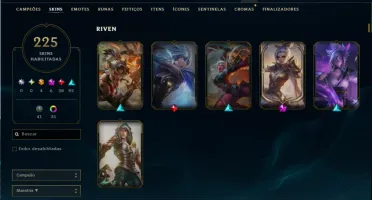 Conta league of legends 225 SKINS LVL 222