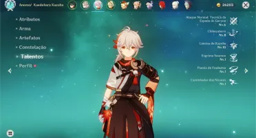 Xião, Albedo, Kazuha, Klee, Jean, Diluc + Kagura e Lança PB