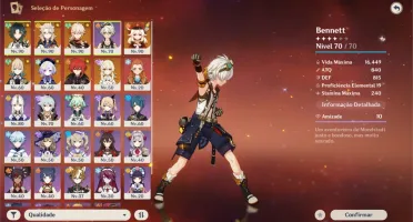 Xião, Albedo, Kazuha, Klee, Jean, Diluc + Kagura e Lança PB