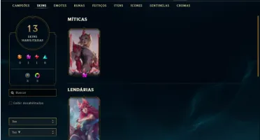 Mestre com 40 Champs e 13 Skins + 2 Fragmentos