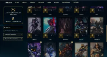 Mestre com 40 Champs e 13 Skins + 2 Fragmentos