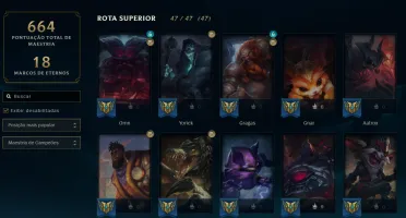 Conta de lol com todos os campeões e com 214 skins