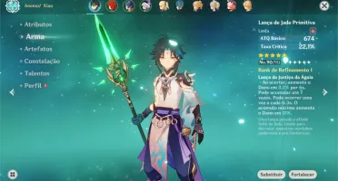 Genshin Impact AR52 com Xiao(C1), Diluc, Qiqi, Jean, Keqing.