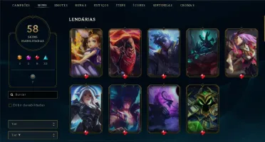Conta Com 58 Skins e Quase Todos os Campeões