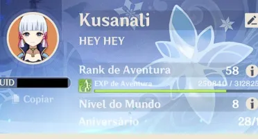 Conta Genshin AR58 Ganyu + Kazuha + Zhongli + 10 t5