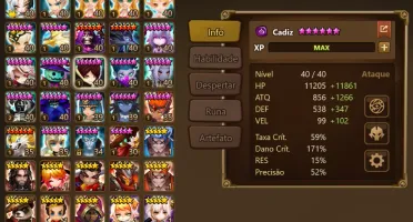 Conta Summoners War - Cadiz + Leah + Halphas